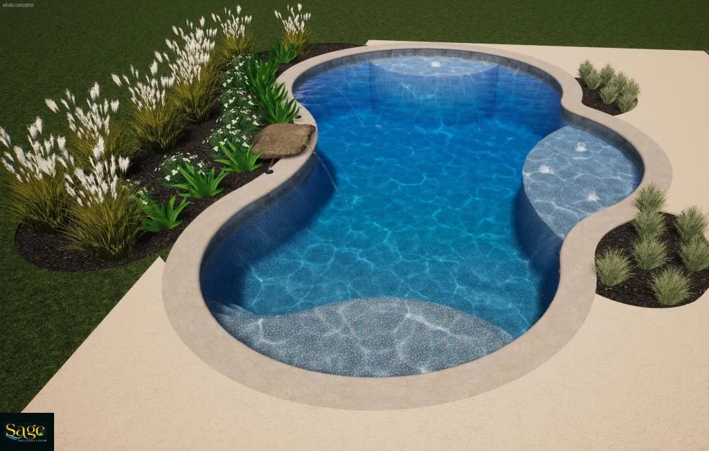 rounded pool with baja shelf bubblers custom